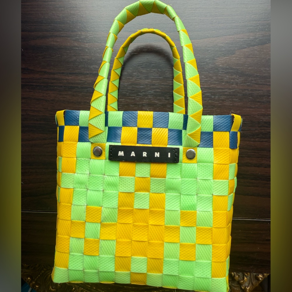 Marni Woven Tote in Green, Yellow, and Blue